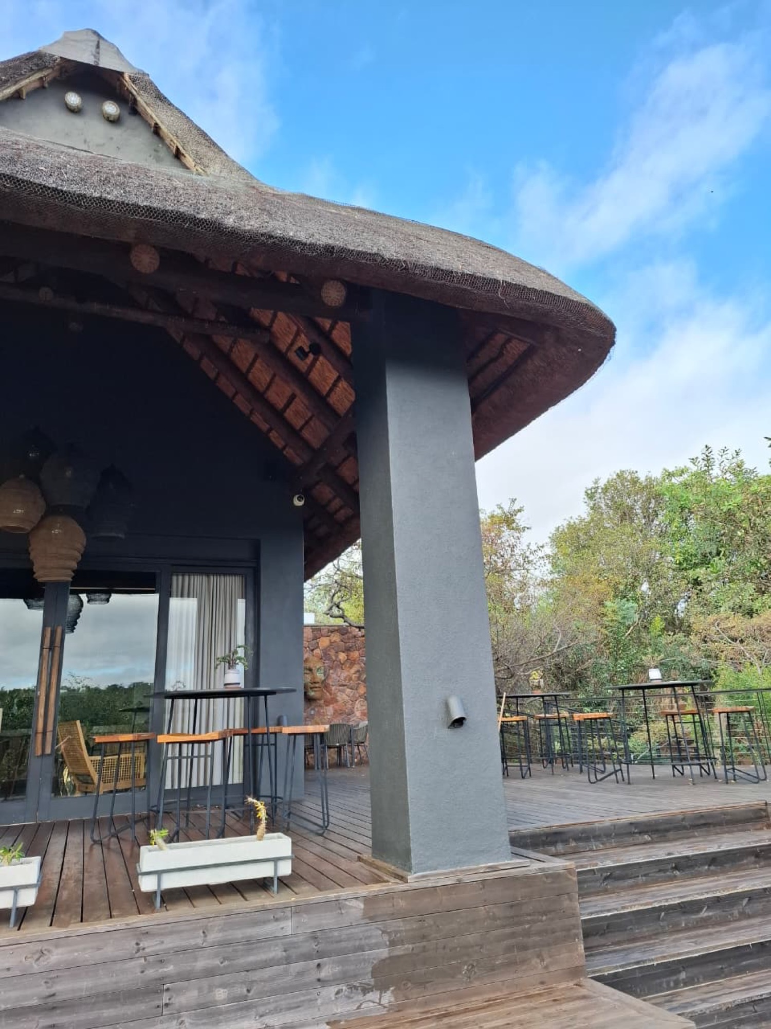 Thatched lapa and deck at a safari lodge